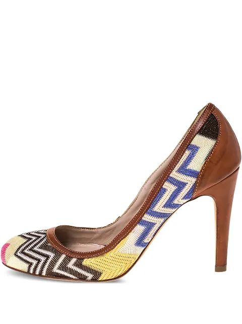 Missoni Pre-Owned 105mm zigzag-knit pumps Yellow 286190