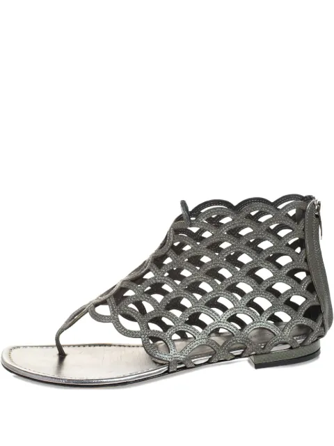 Sergio Rossi Vintage scalloped leather sandals Grey 258801