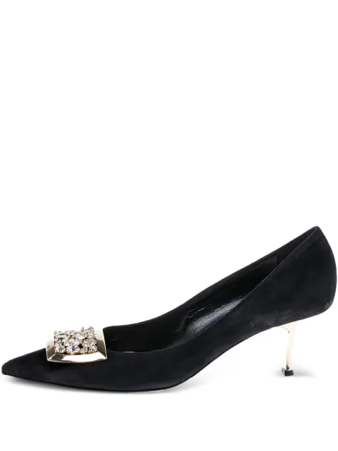 Sarah & Sebastian 50mm crystal-buckle suede pumps Black 242732
