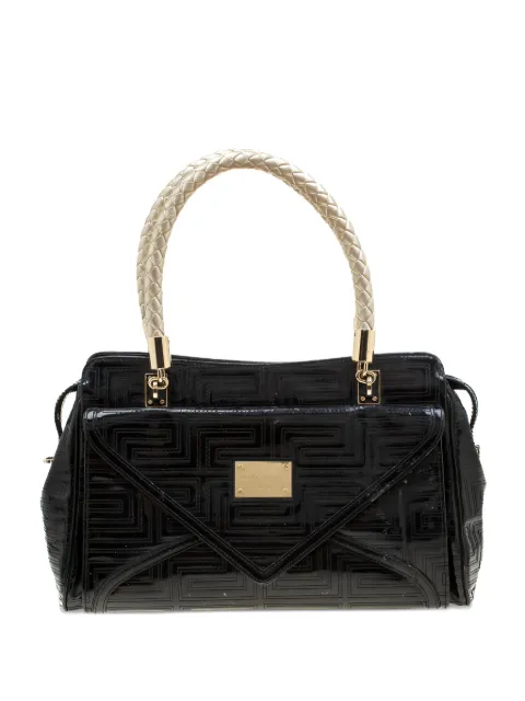 Versace Pre-Owned logo-plaque leather satchel bag Black 200987