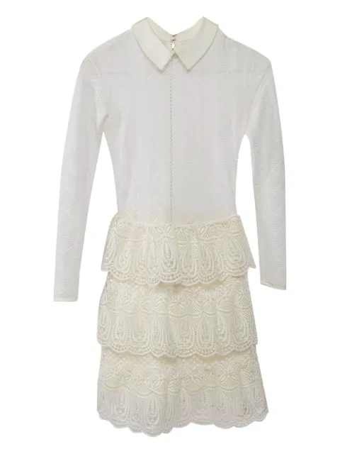 Self-Portrait lace-detail tiered mini dress Neutrals 1062747
