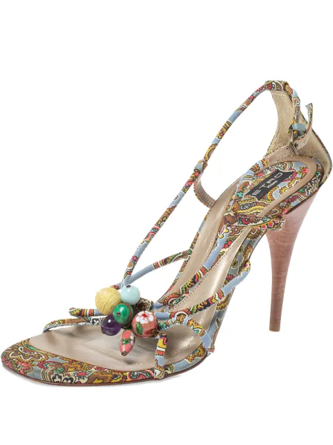 Etro Pre-Owned 110mm paisley-print beaded sandals Brown 333591