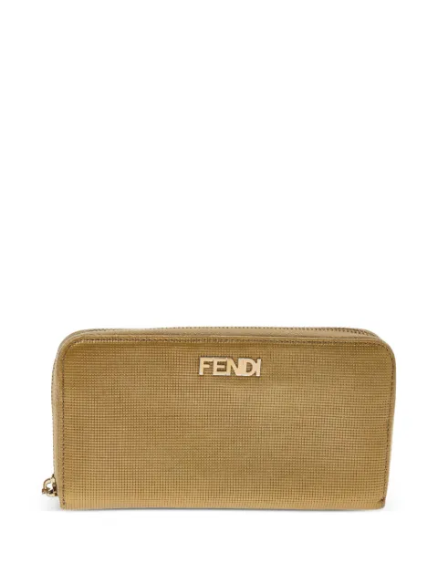 Fendi Pre-Owned embossed leather zipper wallet Gold 580226