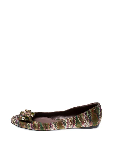 Missoni Pre-Owned patterned crystal-embellished ballet flats Brown 212620