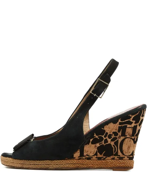 Carolina Herrera Vintage pre-owned 90mm bow slingback wedge sandals Black 980940