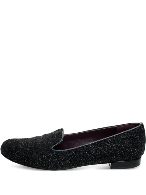Stuart Weitzman pre-owned glittered leather loafers Black 253336