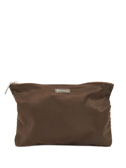 Dolce & Gabbana Pre-Owned logo-plaque zipper pouch Brown 891686