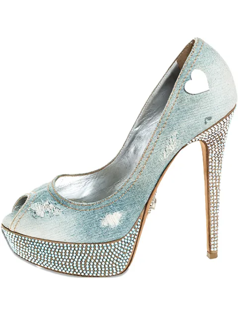 Philipp Plein 145mm denim crystal pumps Blue 251252