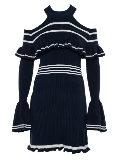Self-Portrait ribbred ruffled mini dress Blue 432203