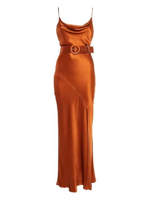 Nicholas Pre-owned cowl-neck belted dress Orange 1032224