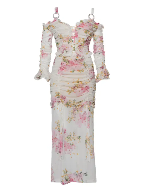 Alessandra Rich floral-print ruched maxi dress White 434002