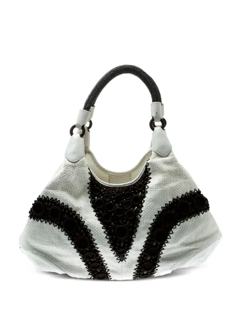 Cole Haan woven leather bead tote bag White 180889