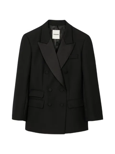 SANDRO satin-lapel double-breasted blazer Black SFPVE01286