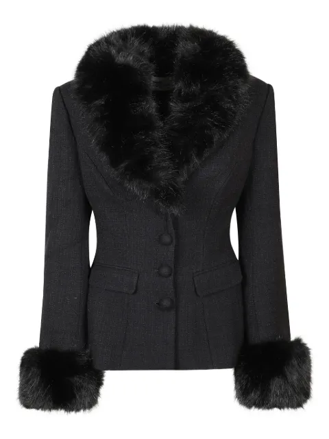 Self-Portrait fur-trimmed tweed jacket Black AW25088JAB