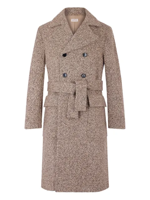 FURSAC tweed-belted double-breasted coat Brown FHPOU00110