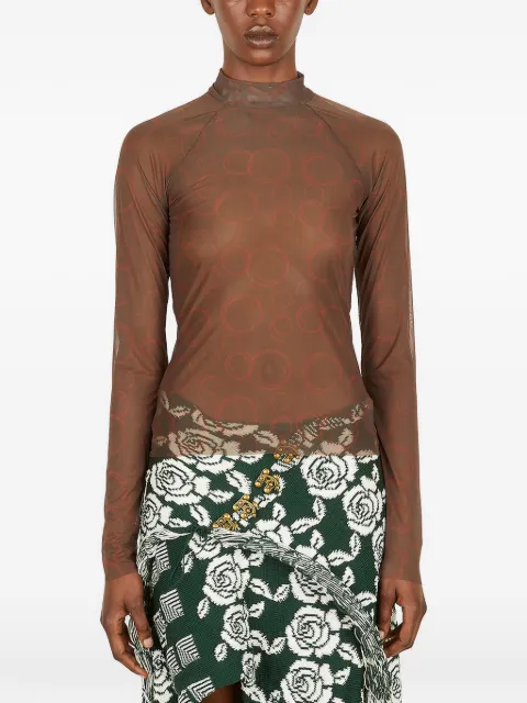 LOUISE LYNGH BJERREGAARD mock-neck top Brown 0119LLBHIDDENLOGORAGLANSLEEVETURTLENECKBROWNWITHORANGEGRAPHICS