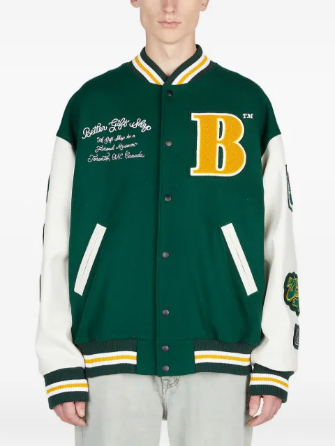 Better Gift Shop leather-sleeve appliqué varsity jacket Green B010O033