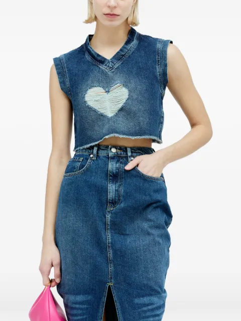 Reward If Found distressed heart denim top Blue MERMAIDTOPBLU