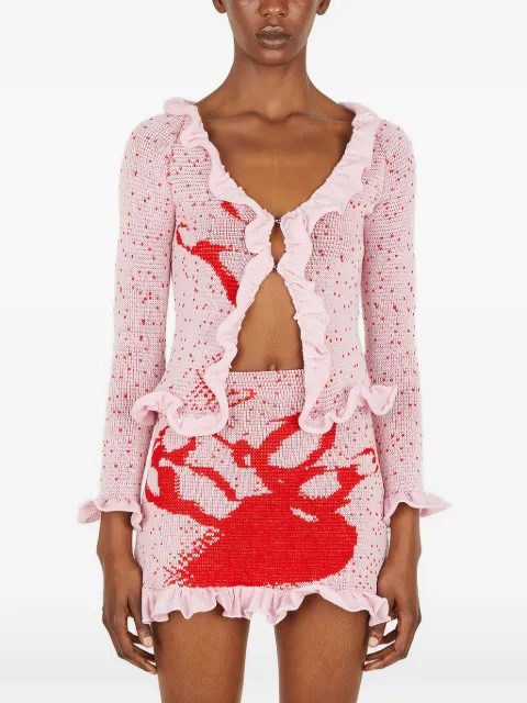 LOUISE LYNGH BJERREGAARD ruffled-trim cardigan Pink 0123LLBBOWLINGSTRIKERUFFLECARDIGANBABYPINKANDRED