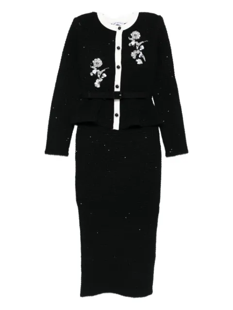 Self-Portrait floral-embellished knitted midi dress Black SC25013MB