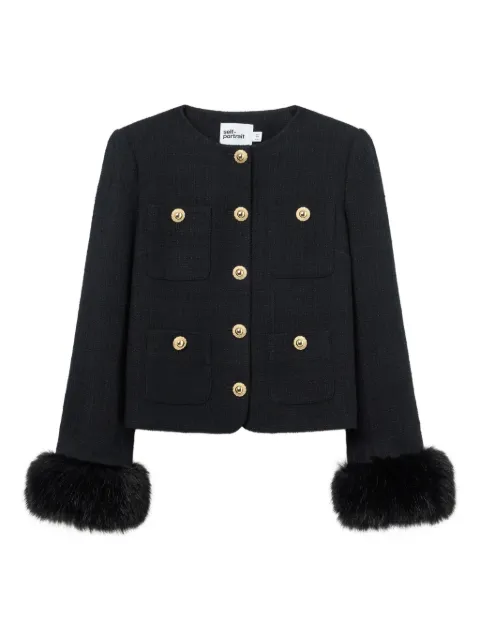Self-Portrait faux fur-cuff buttoned jacket Black AW25088JB