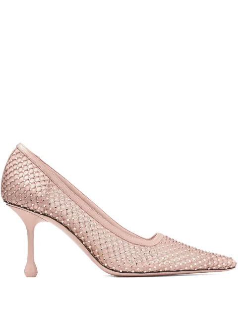 Jimmy Choo 80mm Ixia crystal-embellished mesh pumps Pink IXIA80QHS
