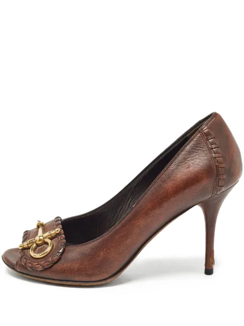 Gucci Pre-Owned 90mm peep-toe embellished pumps Brown 979566