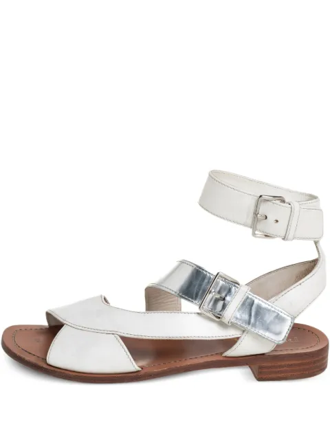 Prada Pre-Owned Leather Buckle Sandals White 445086