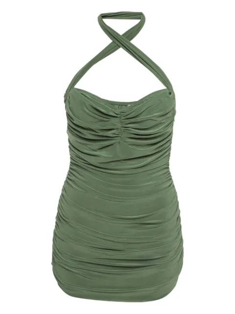 Norma Kamali Vintage gathered halterneck swimsuit Green 919317