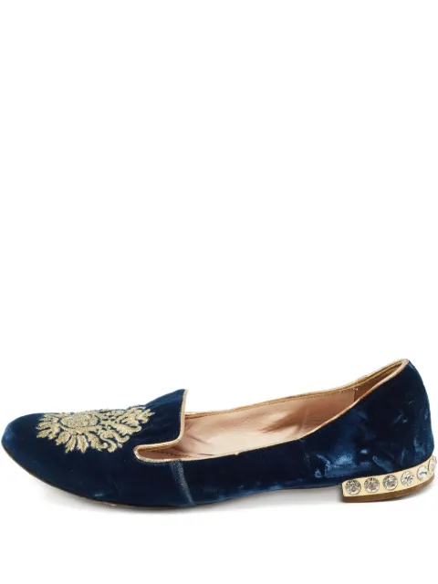 Miu Miu Pre-Owned embroidered velvet loafers Blue 973797