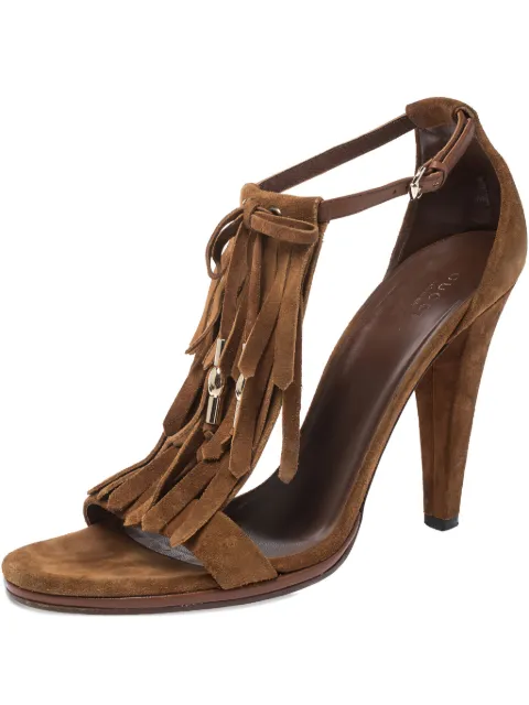 Gucci Pre-Owned 110mm fringe-detail sandals Brown 271017