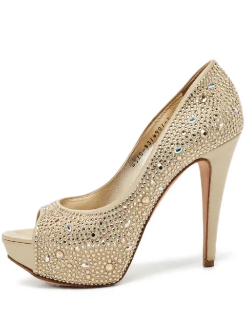Gina Pre-owned rhinestone-embellished peep-toe pumps Neutrals 1129125