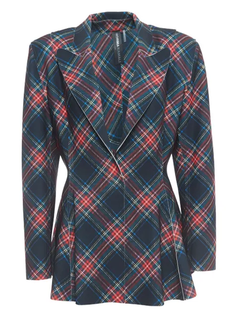 Norma Kamali Vintage pre-owned plaid peplum jacket Blue 919571