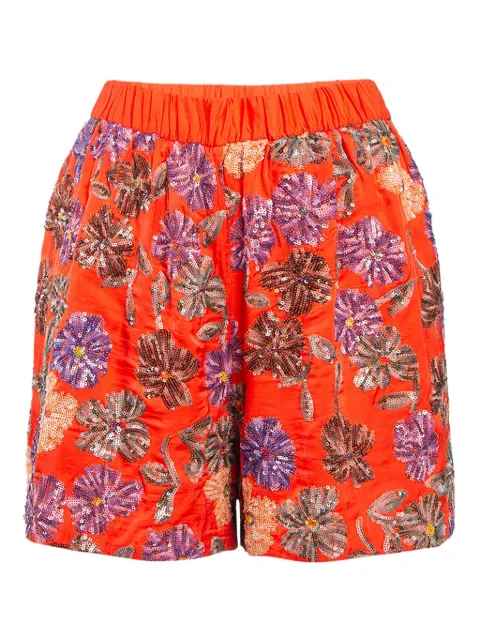 Maje pre-owned Izul sequin-embellished floral shorts Orange 1042565