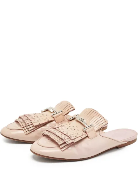 Tod's Vintage pre-owned fringed studded mules Neutrals 1104063