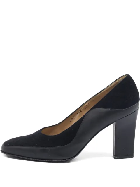 Ferragamo Pre-Owned 1900s 90mm Anastasia leather suede block-heel pumps Black 1099392