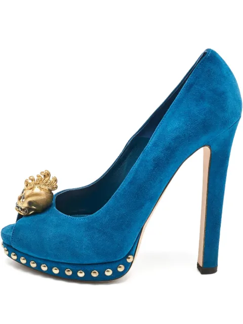 Alexander McQueen Pre-Owned 140mm skull-appliqué pumps Blue 1130669