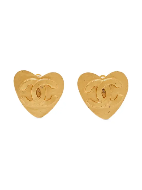 CHANEL Pre-Owned Heart CC logo earrings Gold 1124947