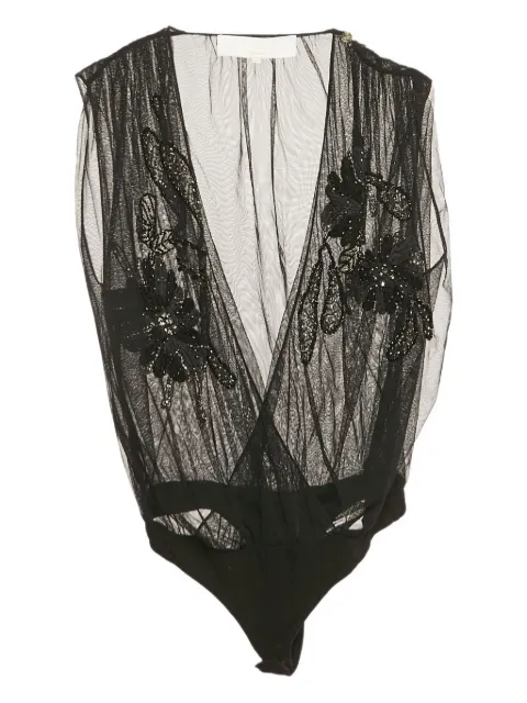 Elisabetta Franchi floral-embellished bodysuit Black 1112464