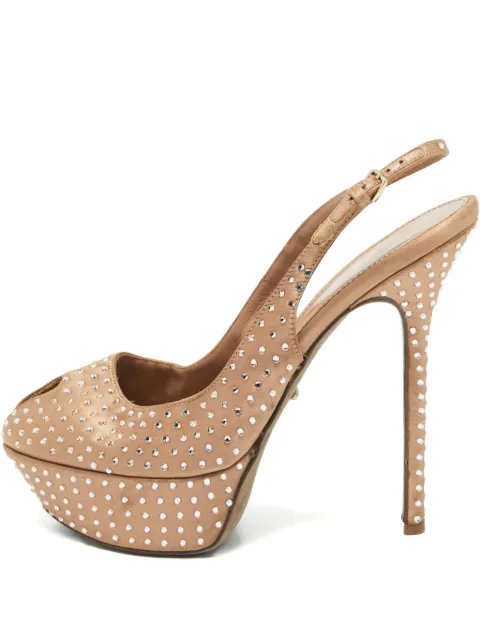 Sergio Rossi Vintage pre-owned 145mm crystal-embellished slingback pumps Brown 1033502