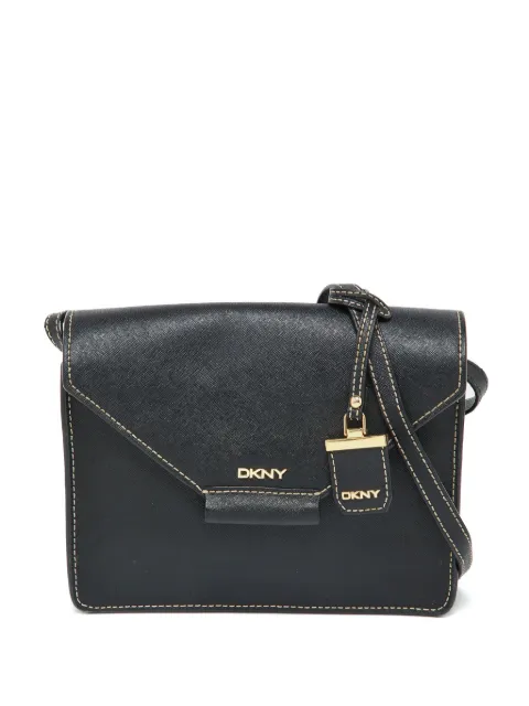 DKNY Vintage pre-owned Leather Flap Shoulder Bag Black 1034548