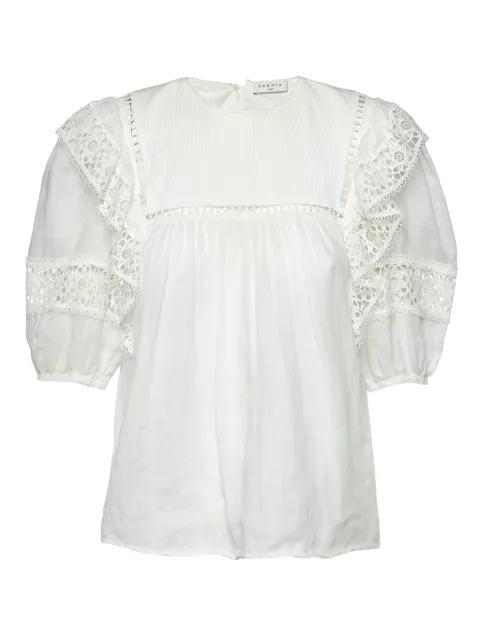 SANDRO pre-owned ruffled lace-trim blouse White 1039086