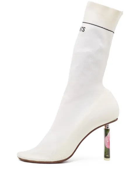 VETEMENTS pre-owned knit rose heel ankle boots White 972529