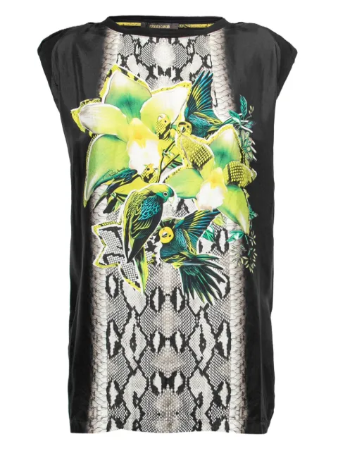 Roberto Cavalli Vintage floral parrot-print sleeveless top Black 765176