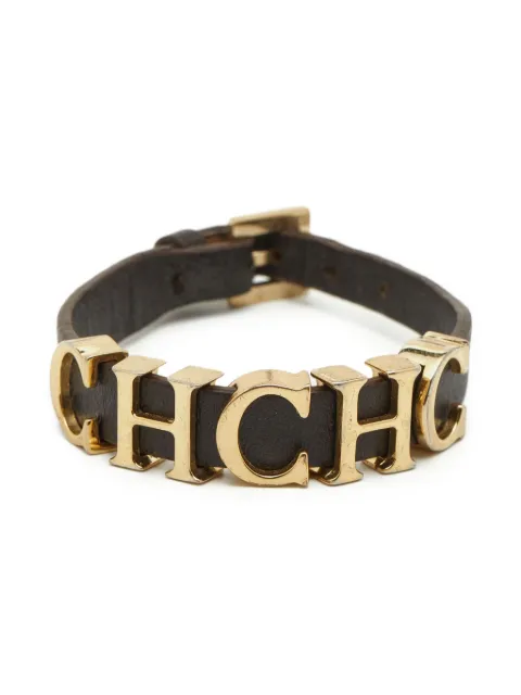 Carolina Herrera Vintage pre-owned logo-plaque leather bracelet Brown 854078