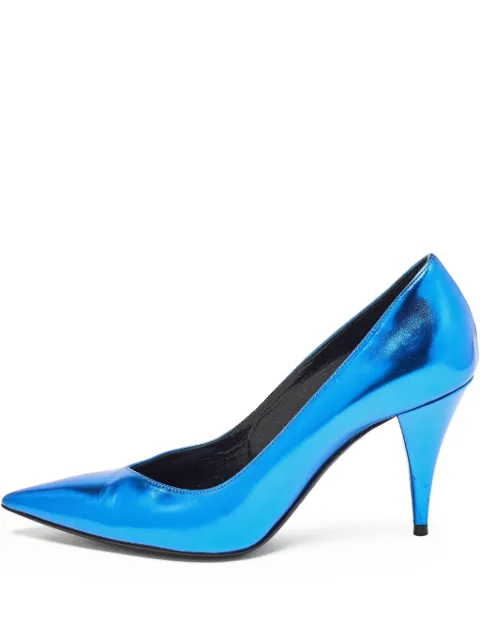 Saint Laurent Pre-Owned 90mm metallic leather pumps Blue 983930