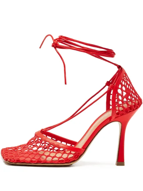Bottega Veneta Pre-Owned 95mm netted lace-up pumps Red 1103517
