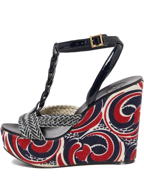 Tory Burch pre-owned braided-strap wedge sandals Blue 910509