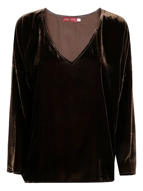 Bianco Levrin velvet V-neck top Brown S190