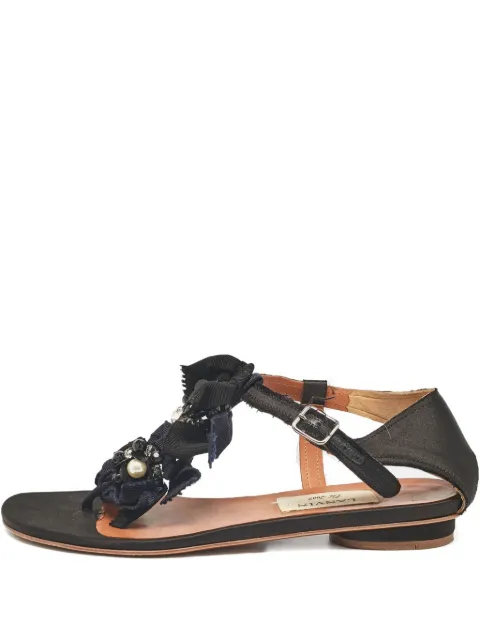 Lanvin Pre-Owned ribbon-embellishment sandals Black 1088301